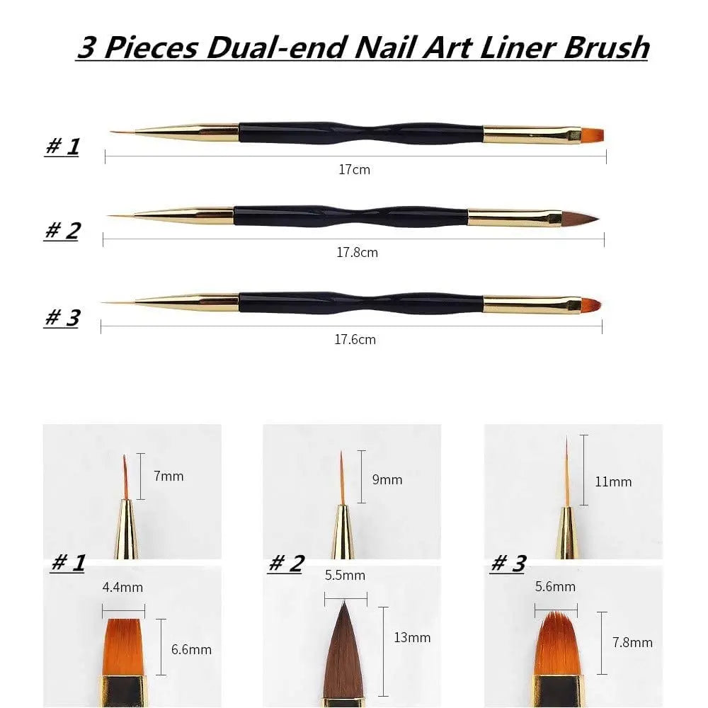 YIKOOLIN 3pcs Nail Art Brush Set | Professional Nail Design Tools