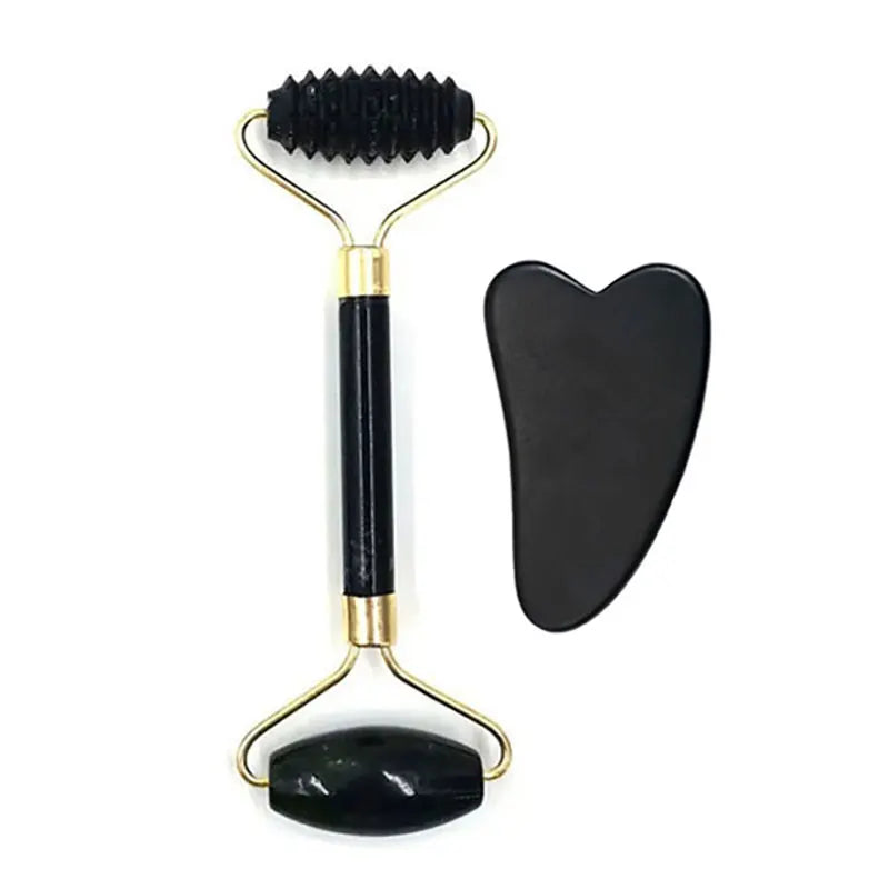 2PC Natural Jade Stone Gua Sha Face Lift Roller & Gouache Scraper Set – Anti-Wrinkle, Facial & Body Massager for Lymphatic Drainage & Skin Toning
