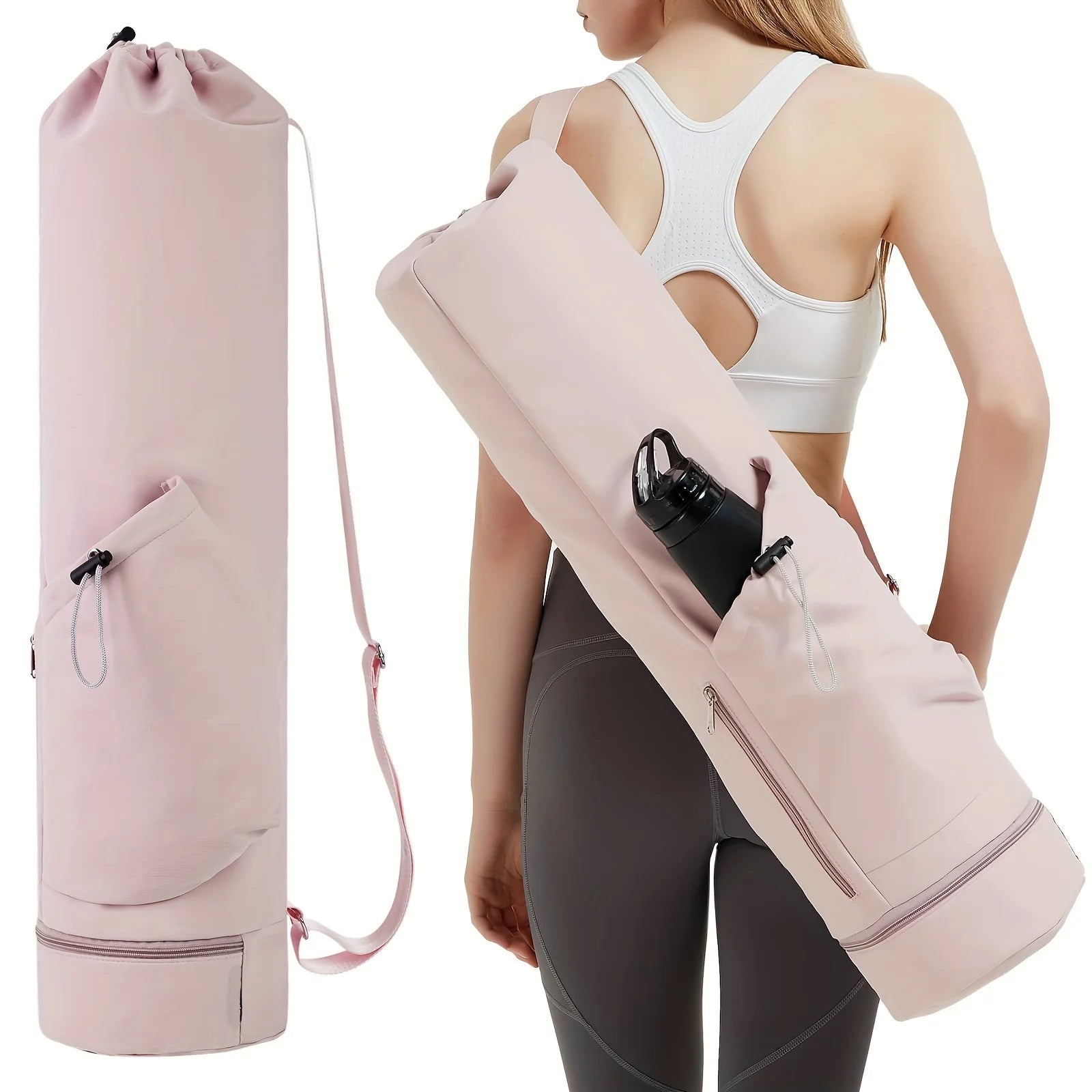 Yoga Mat Bag with Water Bottle Pocket & Wet Bag – Shoulder Strap & Multifunctional Storage