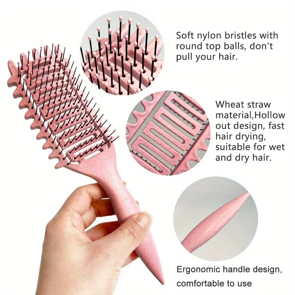 3 in 1 Curl Define Styling Brush Hollow Out Detangling Hair Brush