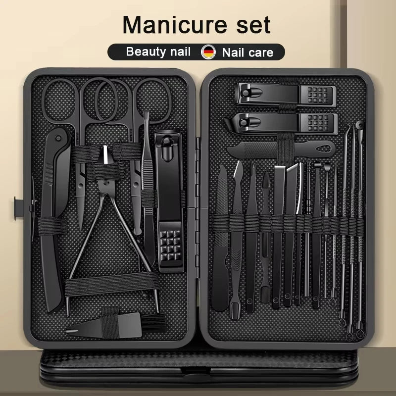 Black Nail clipper set Pedicure knife Stainless steel/8/12/15/20/24pcs