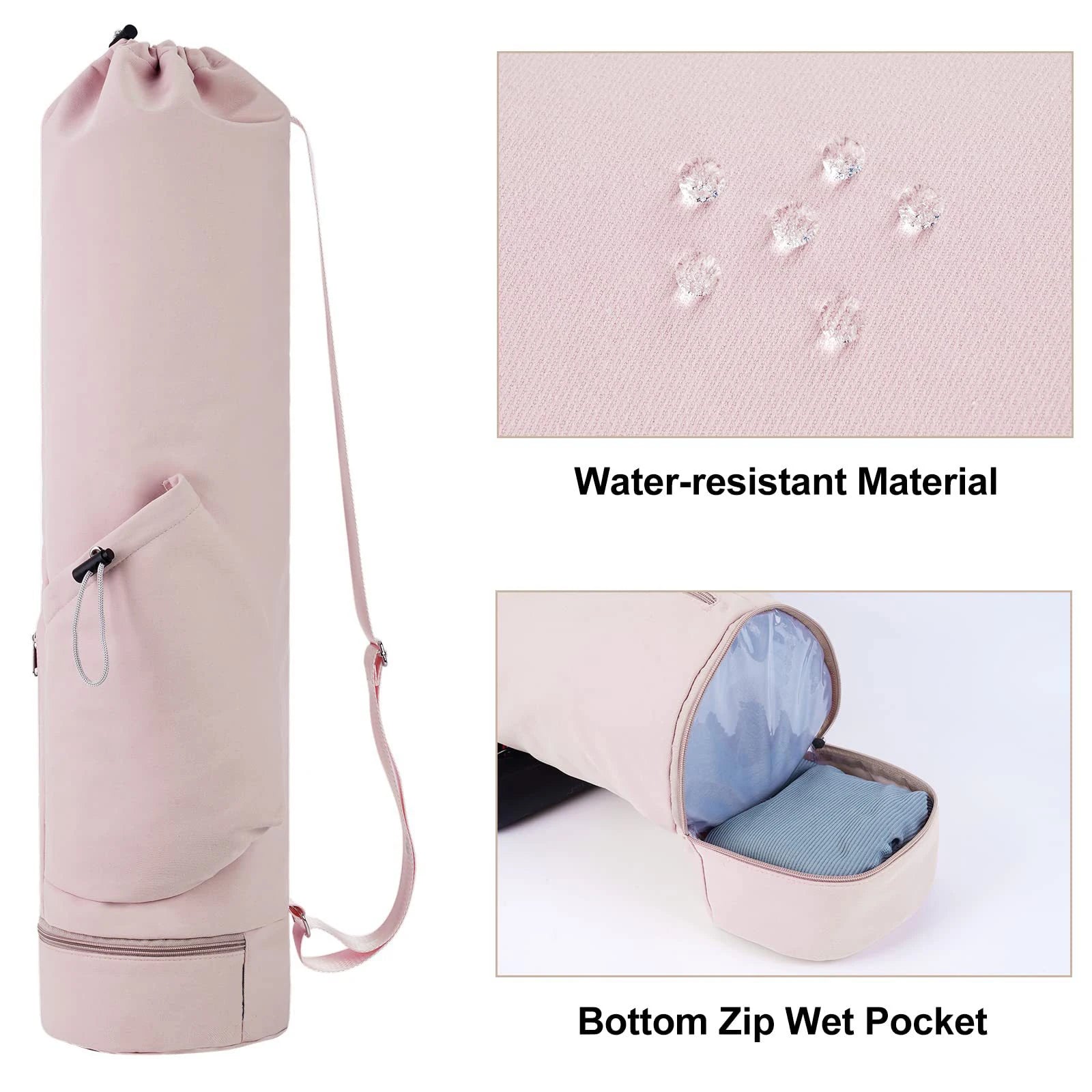 Yoga Mat Bag with Water Bottle Pocket & Wet Bag – Shoulder Strap & Multifunctional Storage