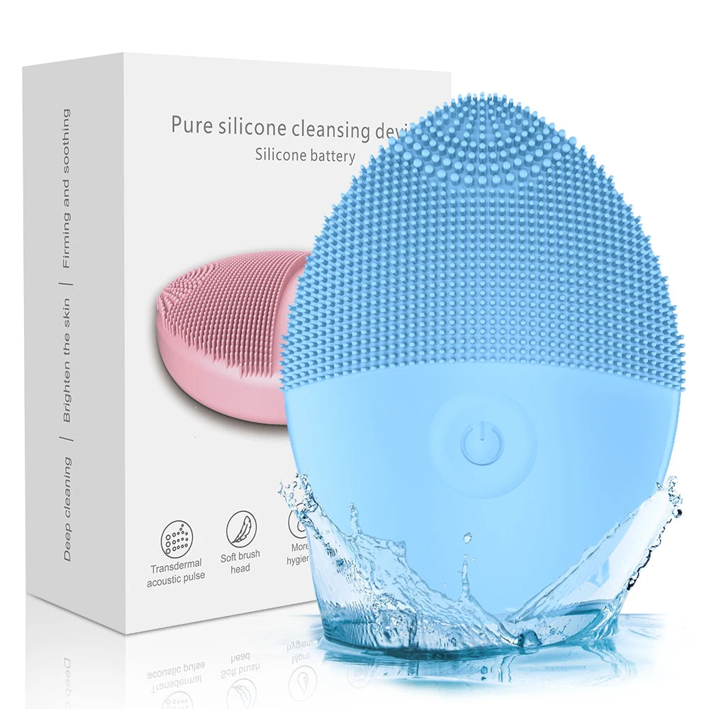Electric Facial Cleansing Brush – Deep Pore Cleaning, Silicone Beauty Brush with Sound Wave Vibration Massage