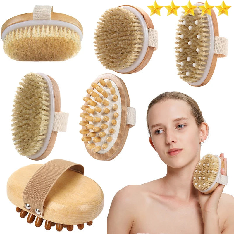 Wood Bath Brush - Exfoliating & Massage for Dry and Wet Use