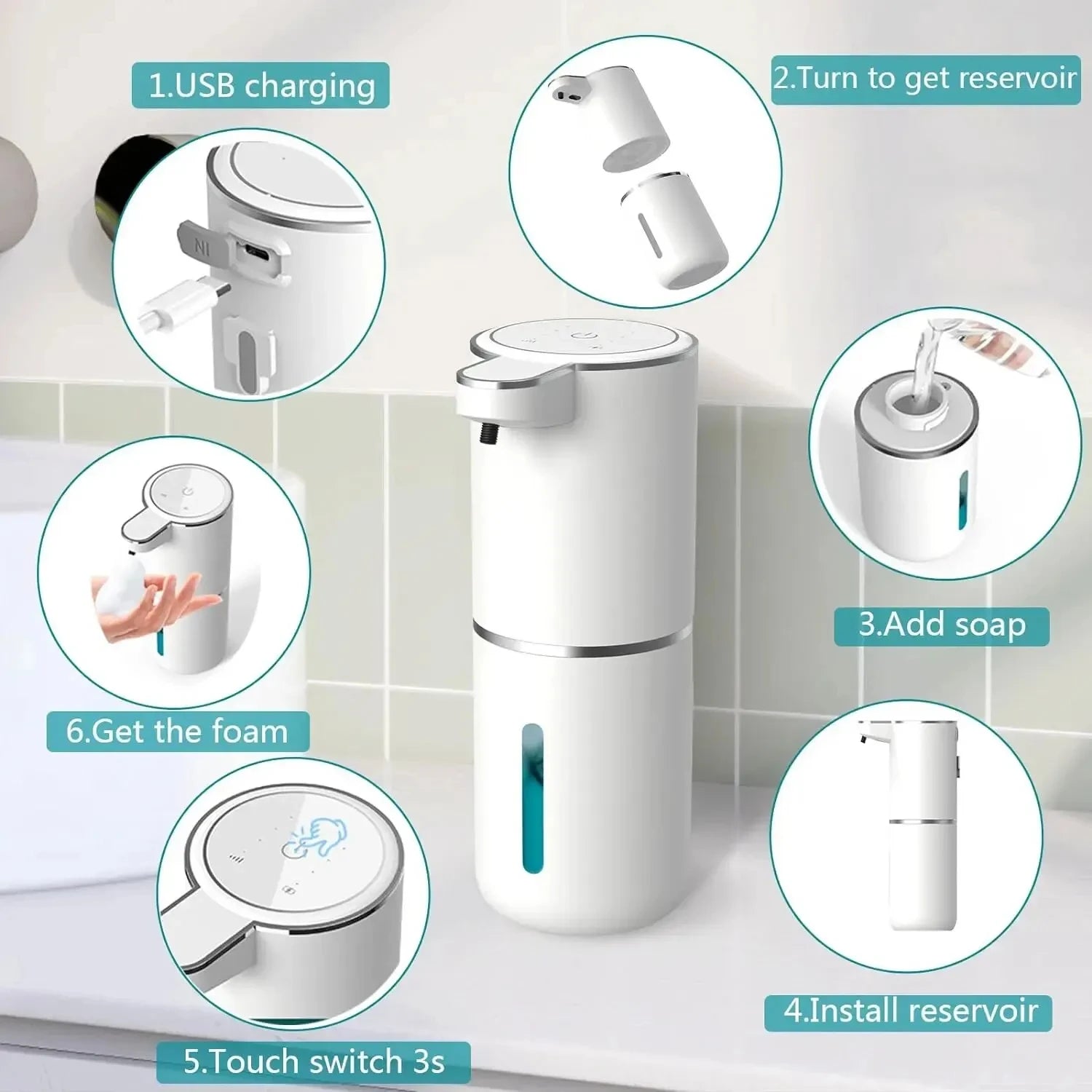 Automatic Touchless Foaming Soap Dispenser – 380ml USB Rechargeable, 4-Level Adjustable Foam for Kitchen & Bathroom