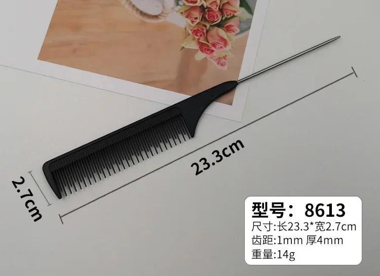Professional Stainless Steel Hair Tail Combs – Fine-Tooth Salon Styling Comb with Spiked Handle for Cutting & Hair Care