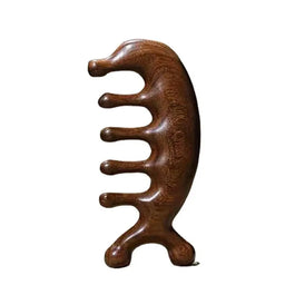 Exquisite Sandalwood Dolphin Shape Five-Tooth Meridian Massage Tool (1pc)