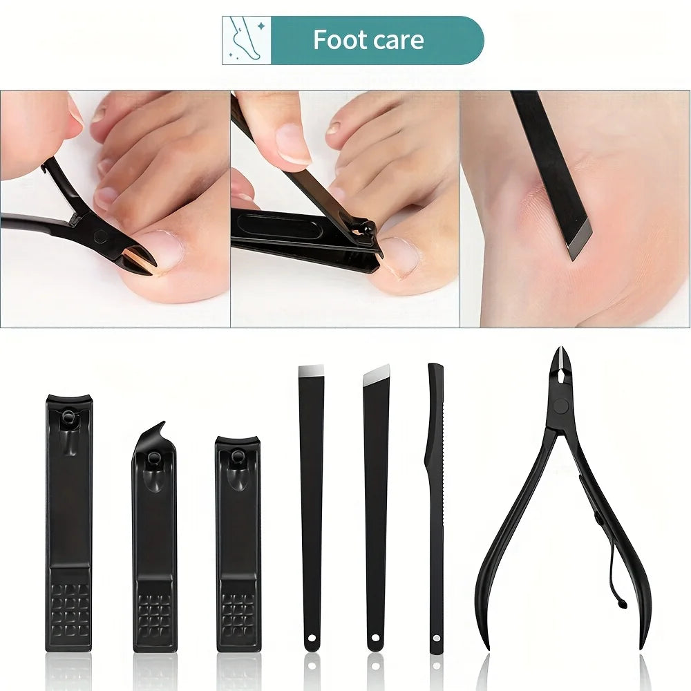 Black Nail clipper set Pedicure knife Stainless steel/8/12/15/20/24pcs