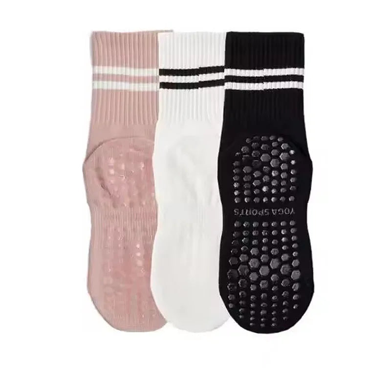 3-Pair Pilates Socks – Anti-Slip Silicone Floor Socks for Yoga, Dance & Fitness Exercise