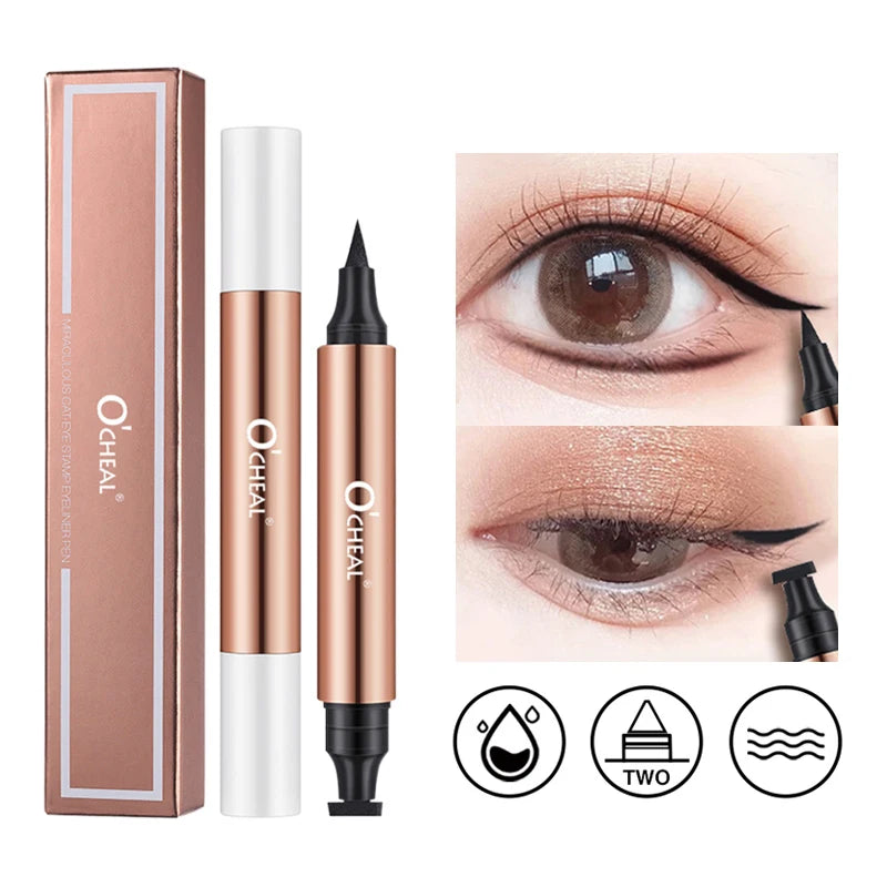 O'CHEAL Eyeliner Stamp – Black Waterproof Liquid Eyeliner Pen, Dual-Head Fast-Dry Makeup Tool for Women