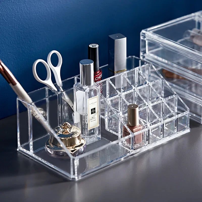 Trapezoid Plastic Transparent Makeup Display Rack - Lipstick Stand Organizer, Cosmetic Jewelry Holder