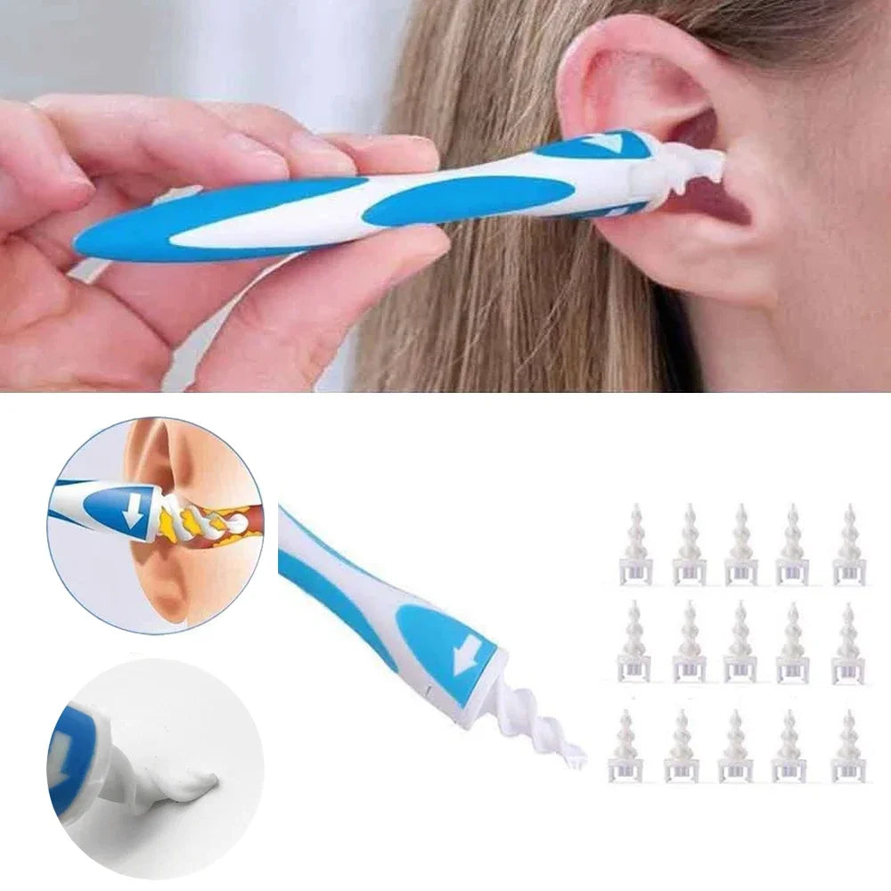 Ear Wax Removal Tool - Soft Silicone Spiral Cleaner with 16 Replacements