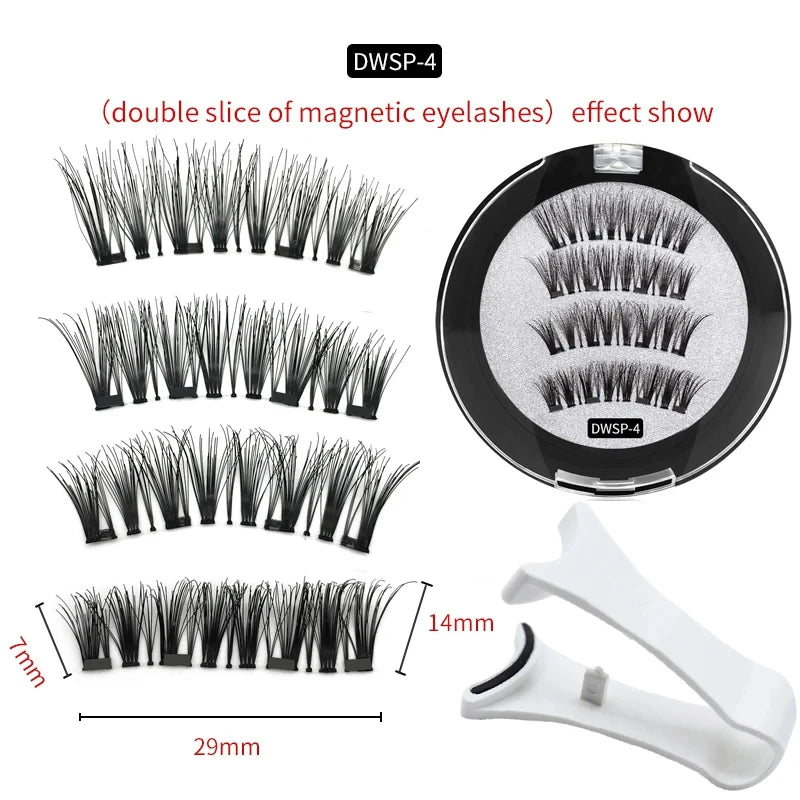 2 Pairs 3D Magnetic Eyelashes Set – 4 Magnets, Reusable False Lashes with Tweezers & Portable Makeup Storage Bag