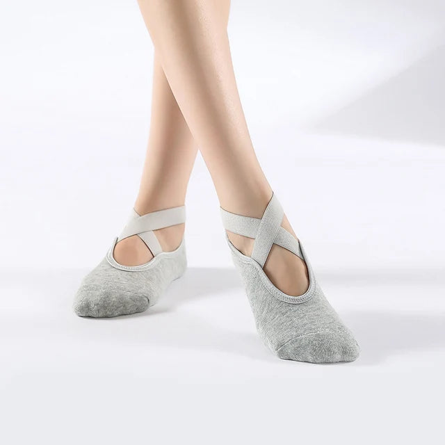 Bandage Yoga Socks for Women – Non-Slip Cotton Pilates, Ballet, Dance & Gym Workout Socks with Grip