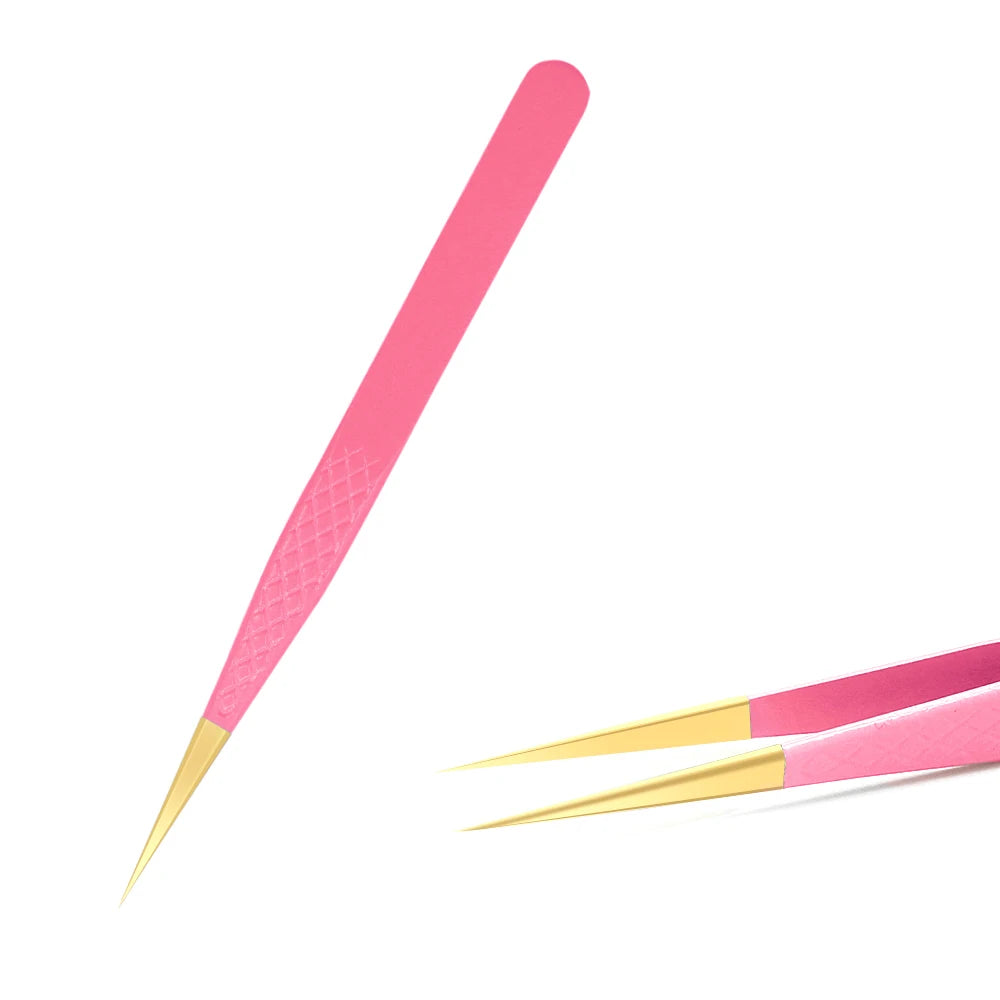 Stainless Steel Eyelash Tweezers – Anti-Static, Non-Magnetic Precision Tweezers for 3D Lash Extensions