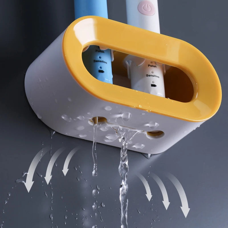 Electric Toothbrush Holder Wall-Mounted Double Hole Self-Adhesive Rack