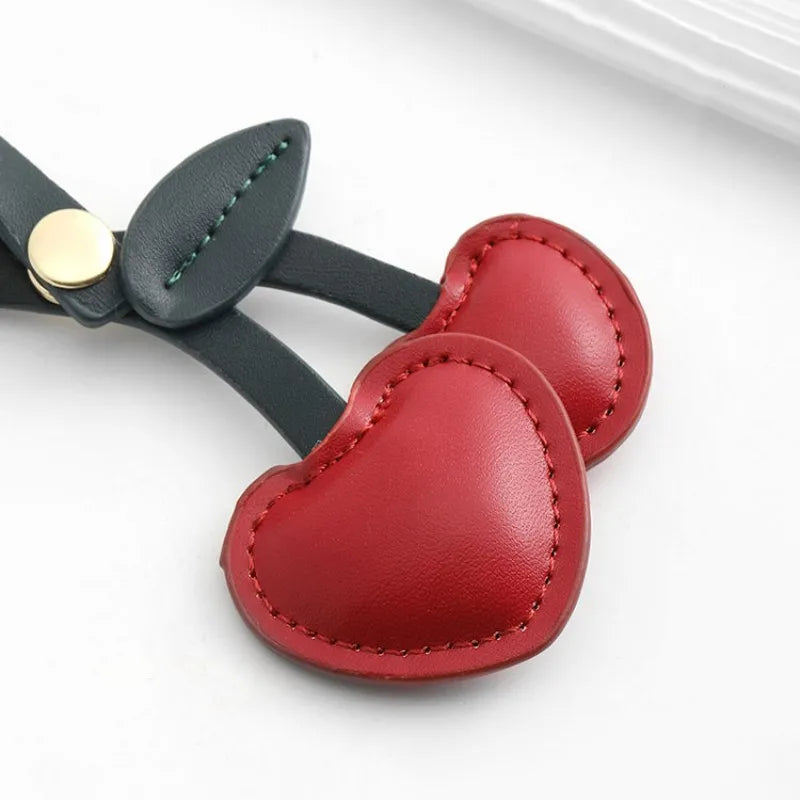 Cherry Bag Charm – Leather Handbag Pendant & Keychain with Love Heart for Schoolbag and Accessories