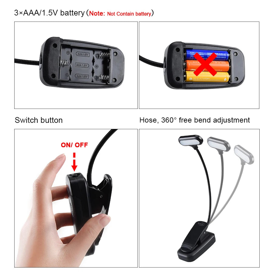 Mini Portable LED Book Light - Adjustable Eye Protection Reading Lamp, Flexible, Battery-Powered, Ideal for Study and Bedroom