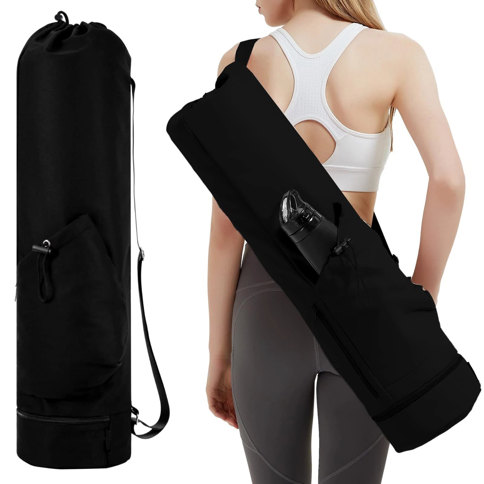 Yoga Mat Bag with Water Bottle Pocket & Wet Bag – Shoulder Strap & Multifunctional Storage