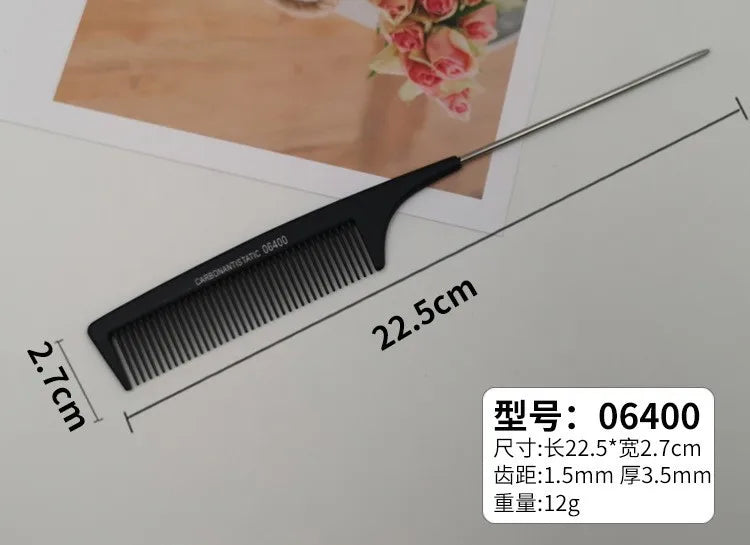Professional Stainless Steel Hair Tail Combs – Fine-Tooth Salon Styling Comb with Spiked Handle for Cutting & Hair Care