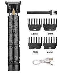 Vintage T9 Rechargeable Hair Clipper – Professional Barber Trimmer for Men (Dragon & Buddha Design)