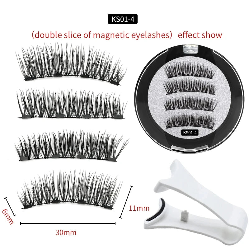 2 Pairs 3D Magnetic Eyelashes Set – 4 Magnets, Reusable False Lashes with Tweezers & Portable Makeup Storage Bag