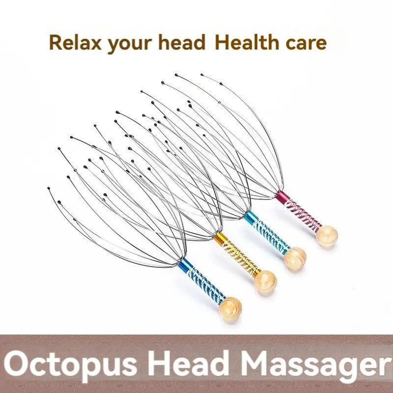 Octopus Head Massager Stainless Steel Engraved Head Relaxer Brain