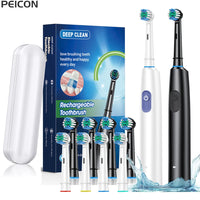 Rotary Electric Toothbrush with 8 Soft Brush Heads, Rechargeable, 5 Modes, Smart Timer for Adults