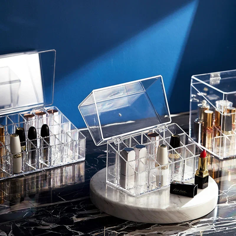 Trapezoid Plastic Transparent Makeup Display Rack - Lipstick Stand Organizer, Cosmetic Jewelry Holder