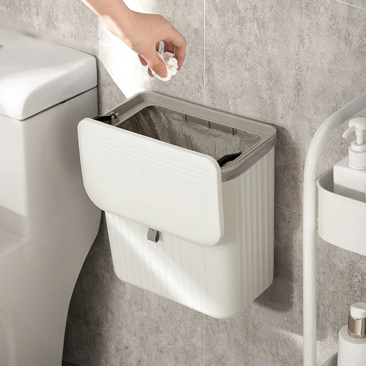 Kitchen Wall-mounted Trash Can - Household Kitchen Waste Storage Bin with Toilet Paper Holder