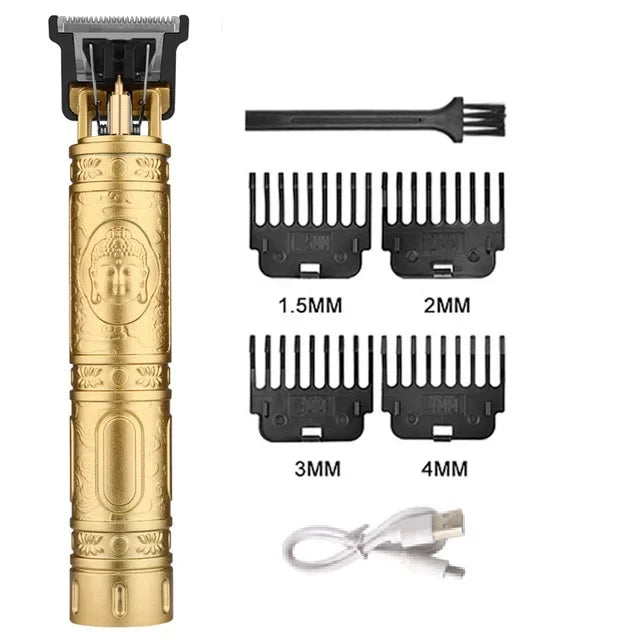 Vintage T9 Rechargeable Hair Clipper – Professional Barber Trimmer for Men (Dragon & Buddha Design)