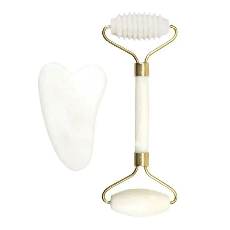 2PC Natural Jade Stone Gua Sha Face Lift Roller & Gouache Scraper Set – Anti-Wrinkle, Facial & Body Massager for Lymphatic Drainage & Skin Toning