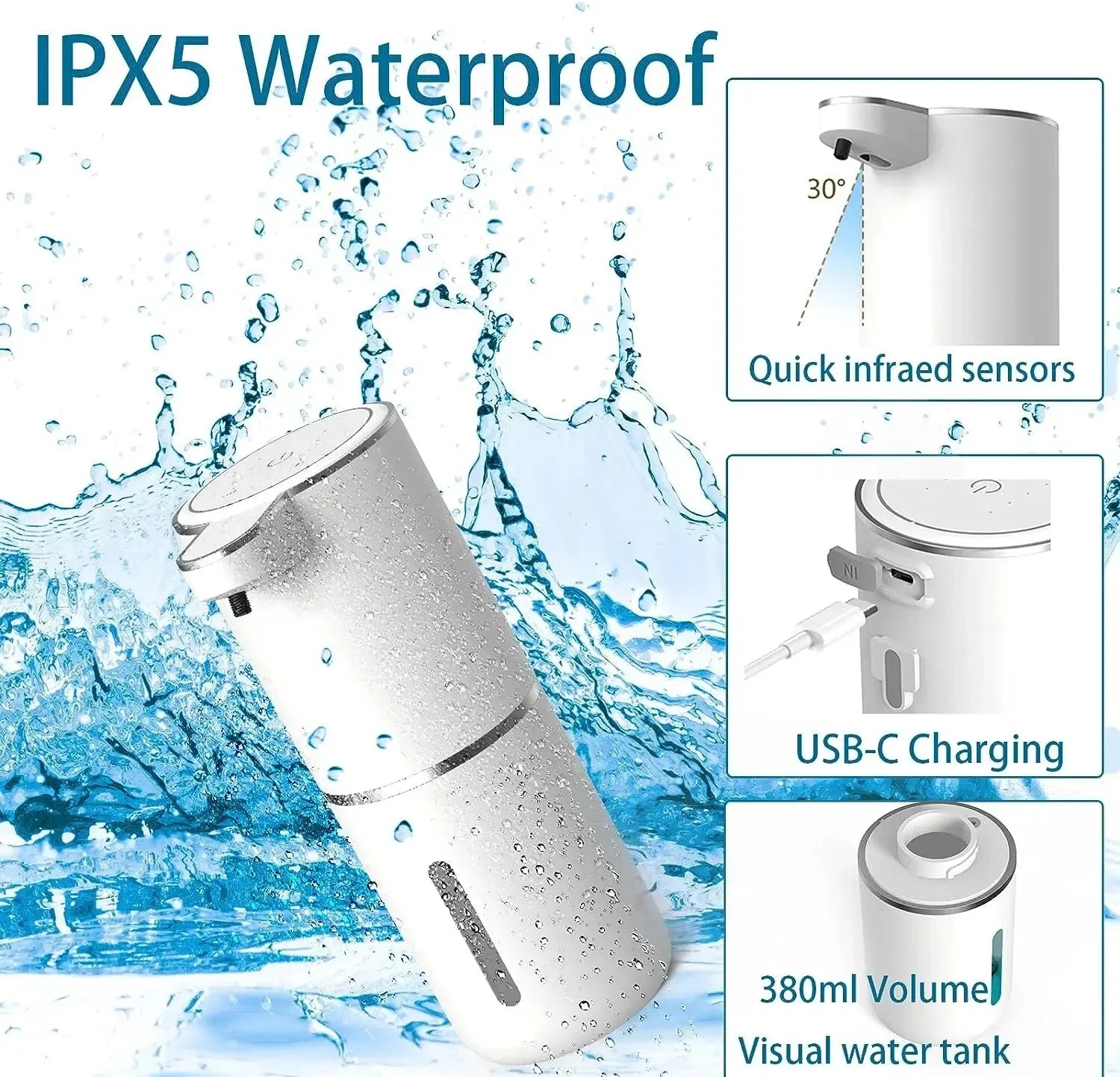 Automatic Touchless Foaming Soap Dispenser – 380ml USB Rechargeable, 4-Level Adjustable Foam for Kitchen & Bathroom
