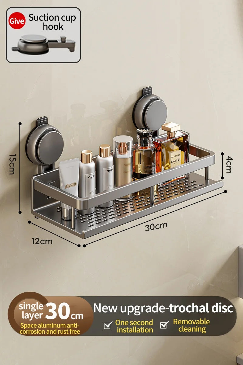 No Drill Bathroom Suction Cup Wall-Mounted Storage Shelf – Triangle Vanity Basket