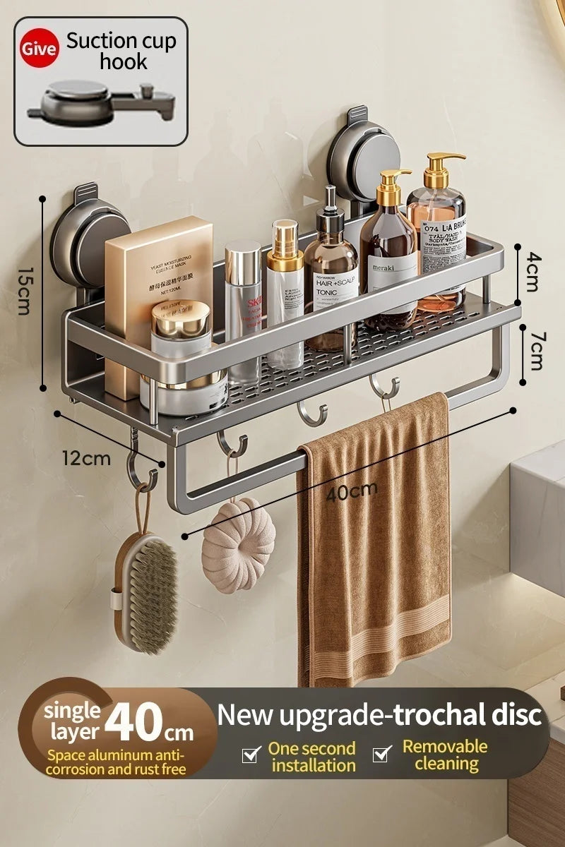 No Drill Bathroom Suction Cup Wall-Mounted Storage Shelf – Triangle Vanity Basket