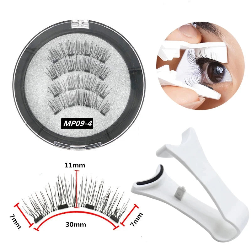 2 Pairs 3D Magnetic Eyelashes Set – 4 Magnets, Reusable False Lashes with Tweezers & Portable Makeup Storage Bag