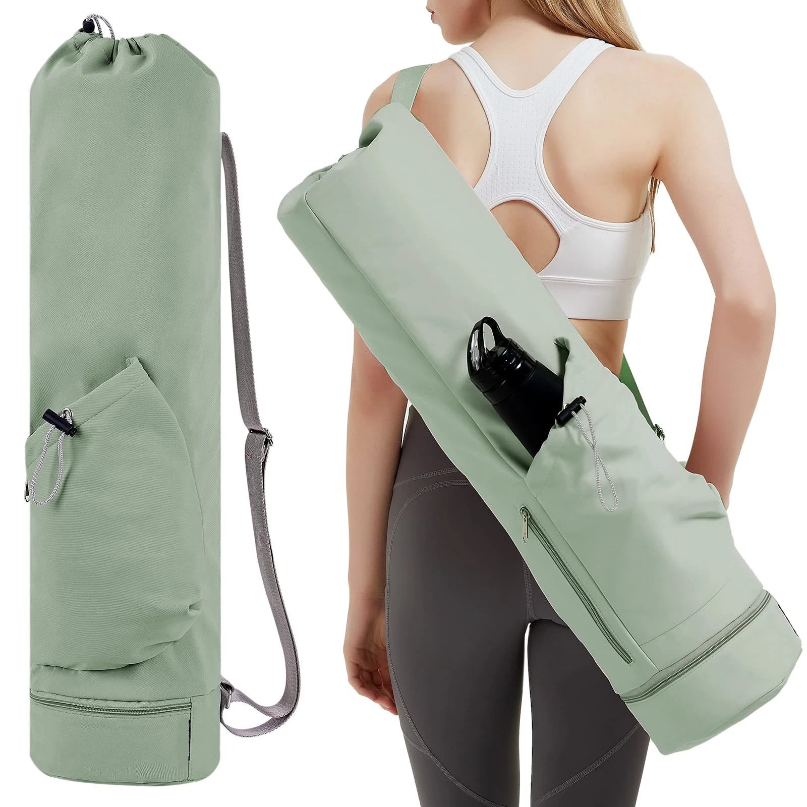 Yoga Mat Bag with Water Bottle Pocket & Wet Bag – Shoulder Strap & Multifunctional Storage