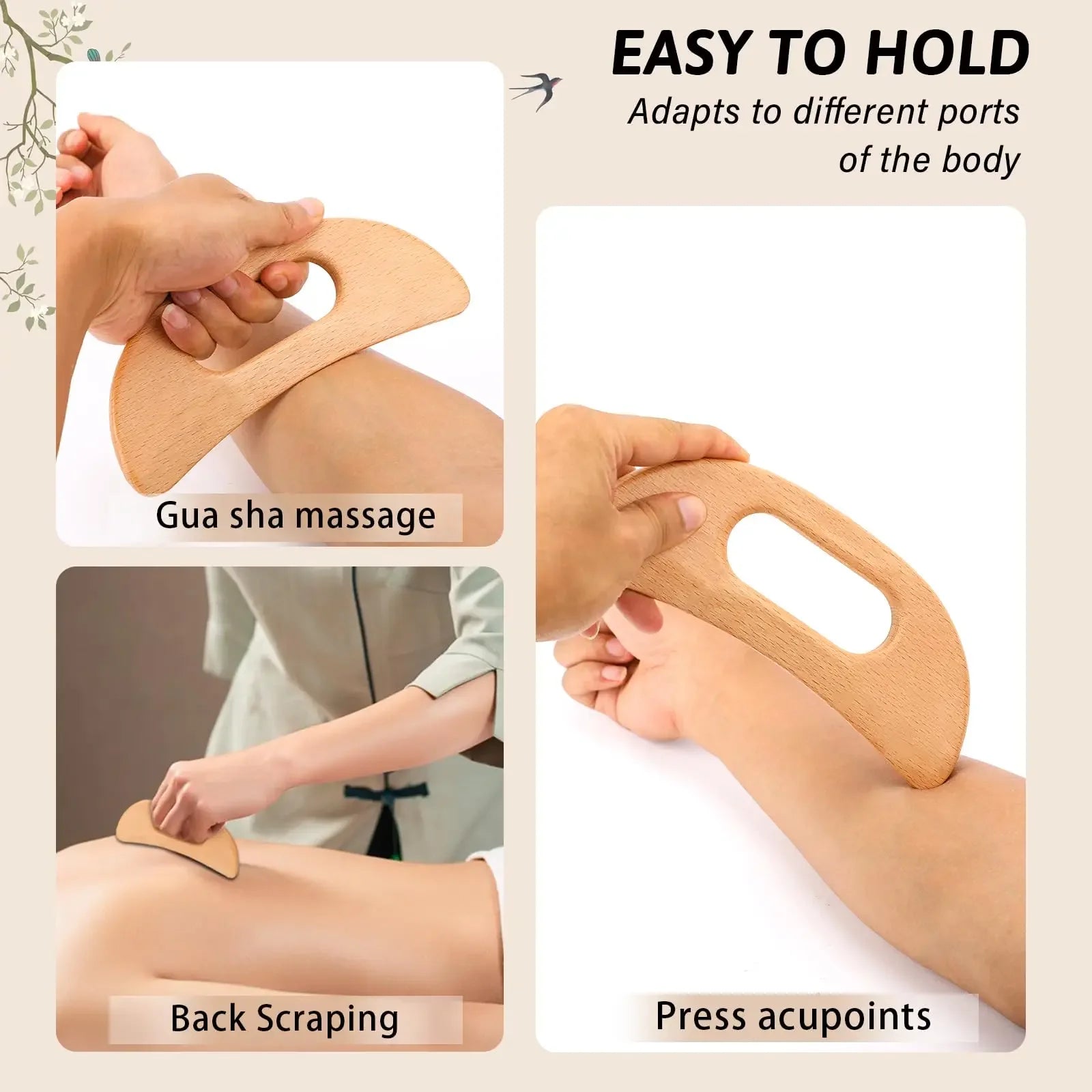 Wooden Gua Sha Tool Manual Massage Scraper for Lymphatic Drainage