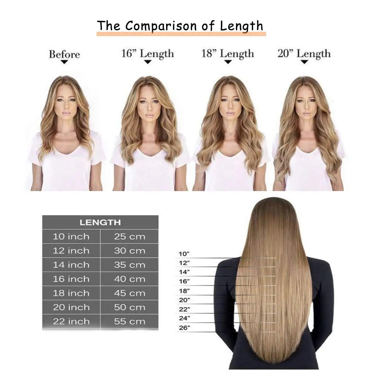 Straight Clip-In Hair Extensions - 100% Real Remy Human Hair, Brown & Blonde Highlights