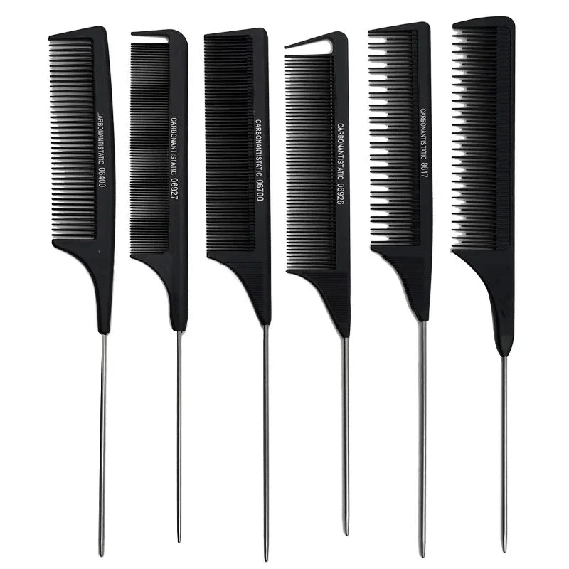 Professional Stainless Steel Hair Tail Combs – Fine-Tooth Salon Styling Comb with Spiked Handle for Cutting & Hair Care