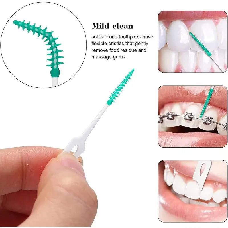 200 Pcs Interdental Silicone Brushes – Dental Toothpicks with Thread for Cleaning Between Teeth and Oral Care