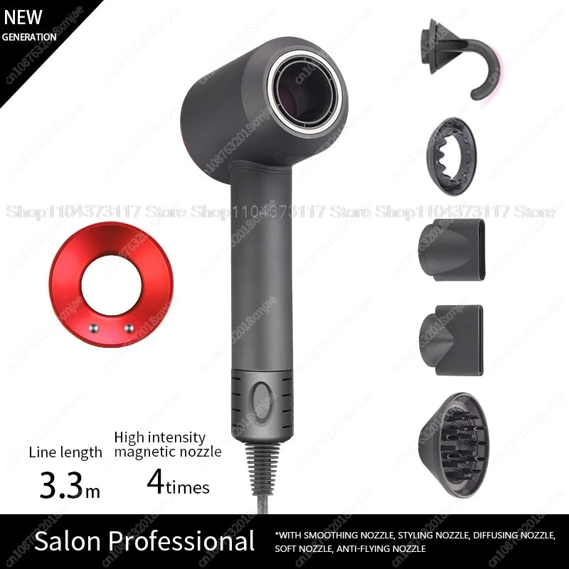 Professional Leafless Hair Dryer – Negative Ionic with Flyaway Attachment, Premium Multifunction Salon Styling Tool