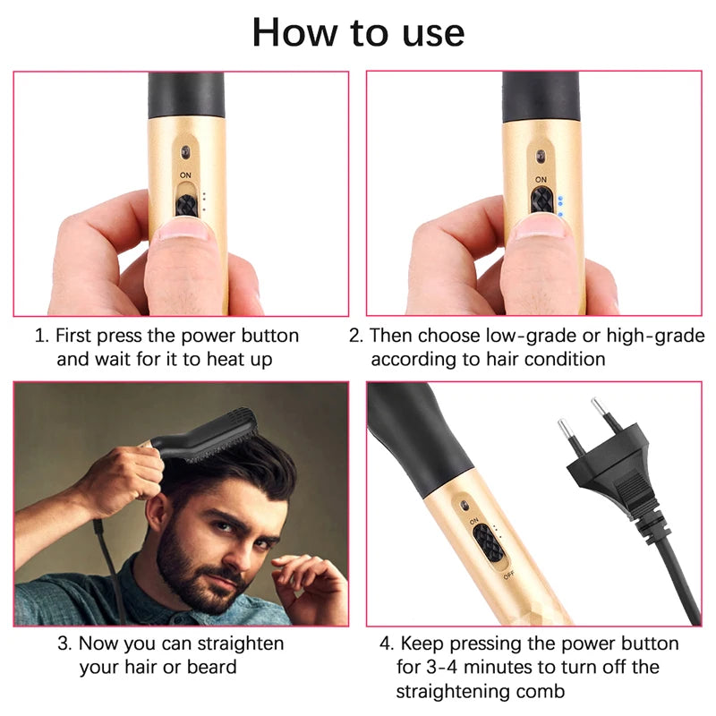 Hot Comb Straightener Electric Negative Ion Heating Comb For Men Beard