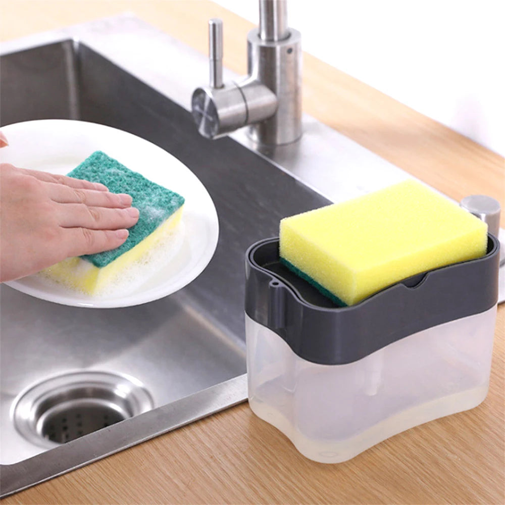 Automatic Liquid Dispenser Dishwashing Brush – Kitchen Soap Dispenser with Scouring Cloth for Efficient Cleaning