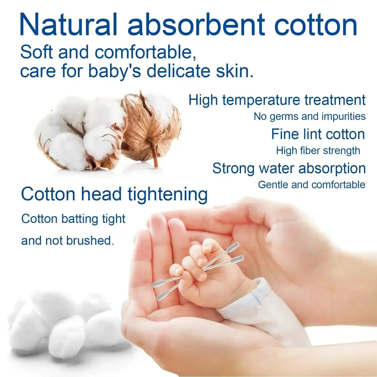 100 Pcs per Pack, 5 Packs – Double-Ended Cotton Swabs for Babies & Ear Cleaning, Healthy Personal Care Tool
