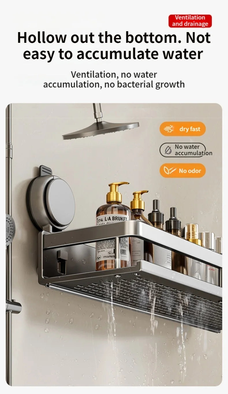 No Drill Bathroom Suction Cup Wall-Mounted Storage Shelf – Triangle Vanity Basket