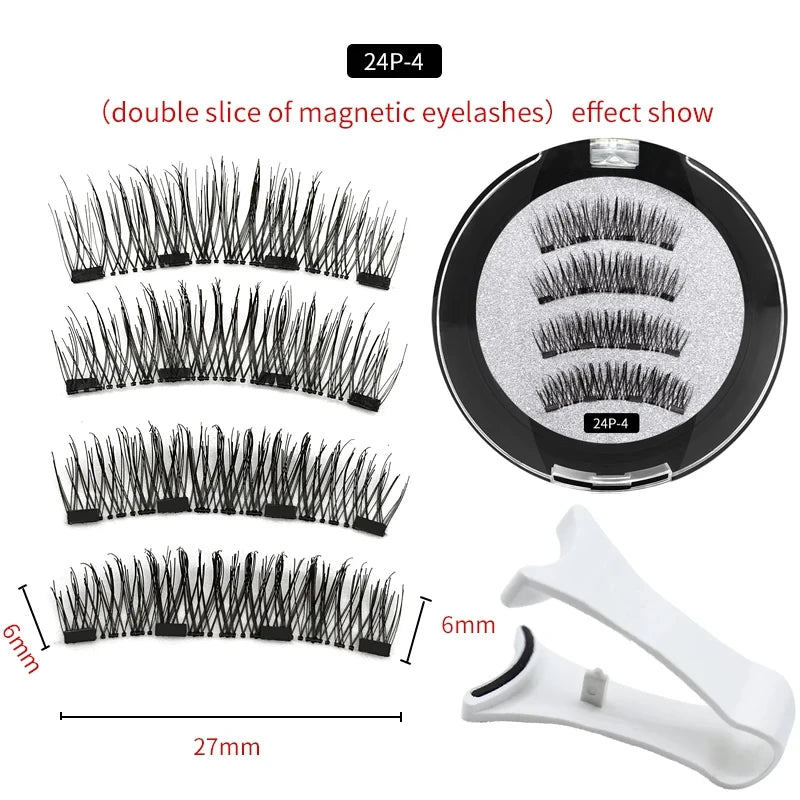 2 Pairs 3D Magnetic Eyelashes Set – 4 Magnets, Reusable False Lashes with Tweezers & Portable Makeup Storage Bag