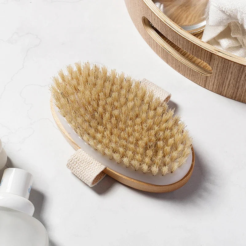 Natural Bristle Body SPA Brush – Soft Wet & Dry Skin Bath Massager for Smooth Skin