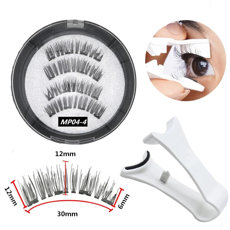 2 Pairs 3D Magnetic Eyelashes Set – 4 Magnets, Reusable False Lashes with Tweezers & Portable Makeup Storage Bag