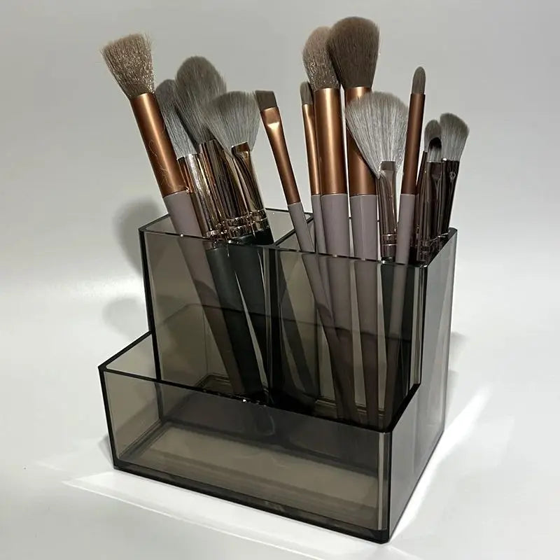 Transparent Acrylic Makeup Organizer Box - 3-5 Grid Brush Holder & Storage for Desk